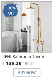 JIENI 8 Inch Brushed Gold Rainfall Shower Faucet Sets Wall Mounted Bathroom Round & Square Head 2 Handles Control Mixer Shower
