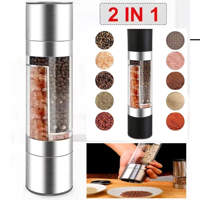 Double Head Pepper Grinder Stainless Steel Spice Bottle Pepper Mill Manual Spice Grinder Mill Household Kitchen Gadgets