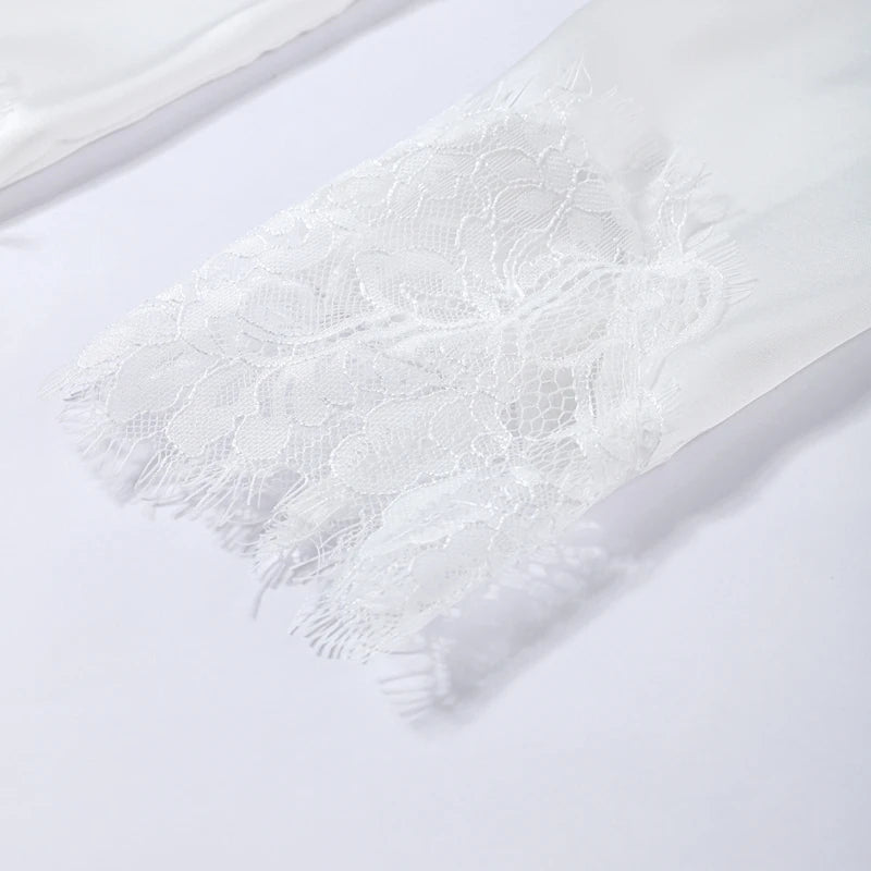Elegant Lace Loose Dress Women Solid O-neck Full Sleeve Patchwork Dresses Female 2026 Summer White Robe Lady