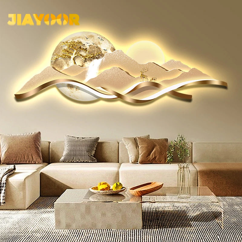 Modern LED Light Luxury Living Room High-grade Atmosphere Landscape Wall Lamp Painting Sofa Background Wall Lamp Painting