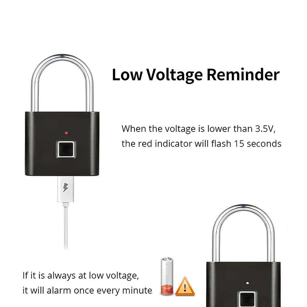 Fingerprint Lock Keyless USB Charging Smart Padlock Anti-theft Zinc Waterproof Door Lock 0.2sec Unlock Portable Door Lock