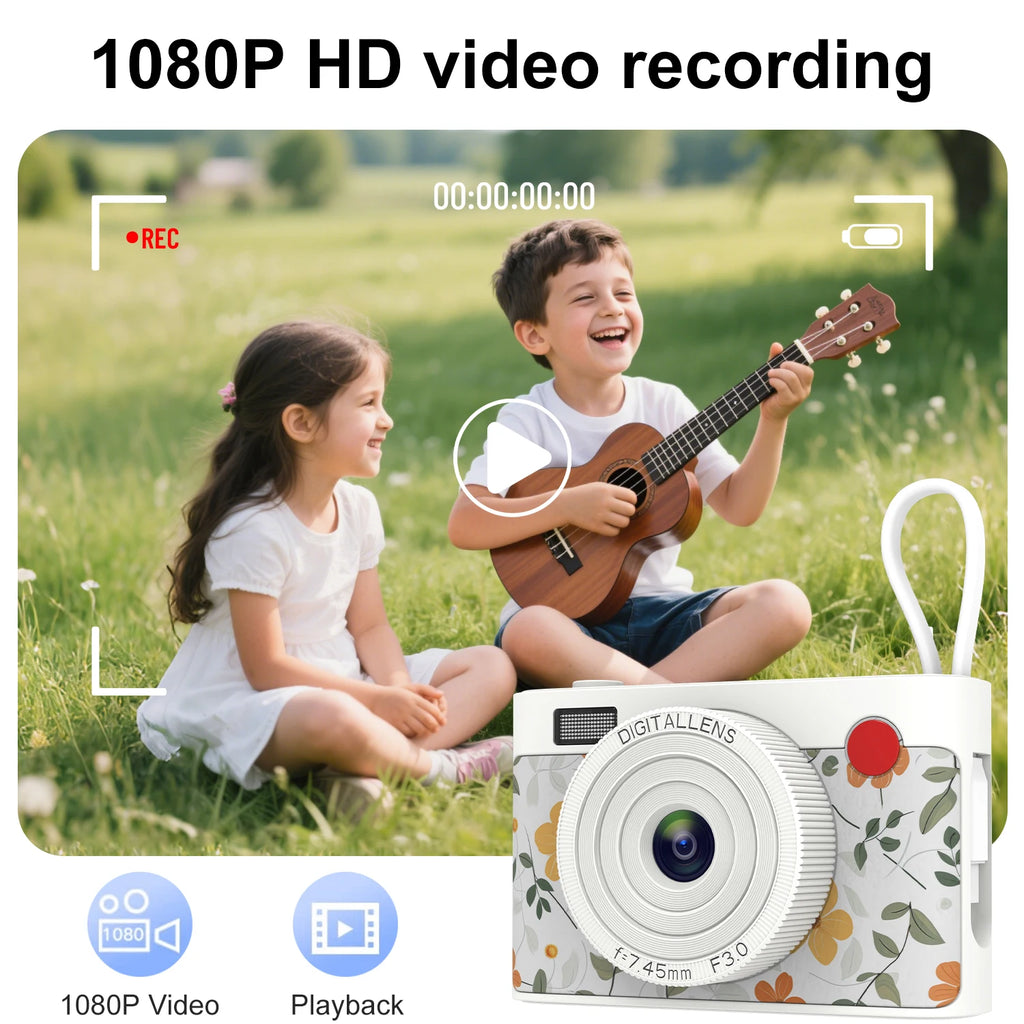 Kids HD Digital Camera 1080P  Compact Camera with 2.4 Inch Screen Built-in Battery Rechargeable Camera for School Gift