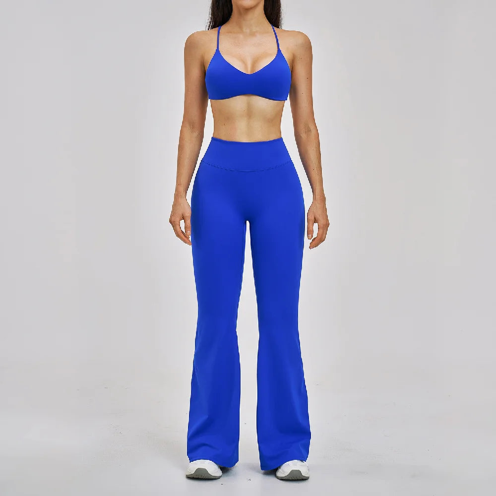 2PCS Yoga Set High Waist Flared Pant Gym Clothing Women Fitness Outfits Athletic Wear Female Workout Set Sportswear Yoga Clothes