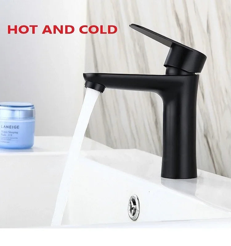 Bathroom Basin Faucet Cold & Hot Water Mixer Sink Tap Black Single Handle High Quality Kitchen Bathroom Accessory
