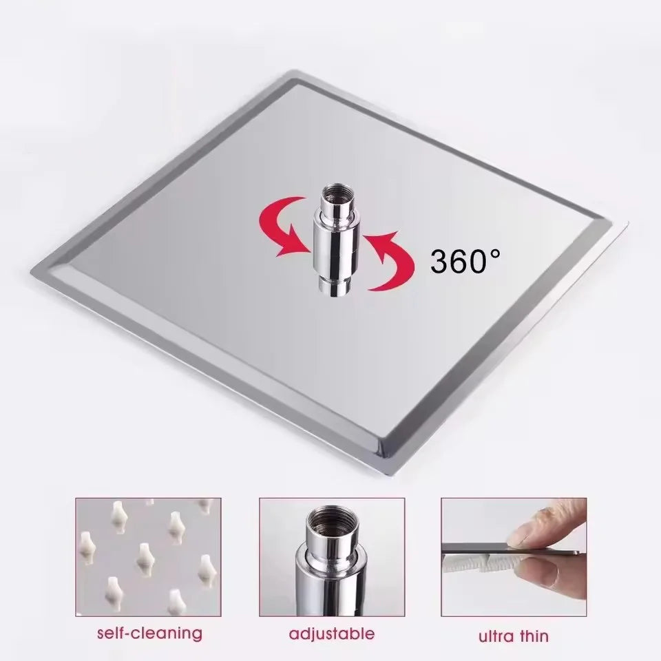 Rainfall Shower Head 12/10/8 Inch Waterfall Shower Ultra Thin 201 Stainless Steel Square Rain Showerheads Bathroom Accessories