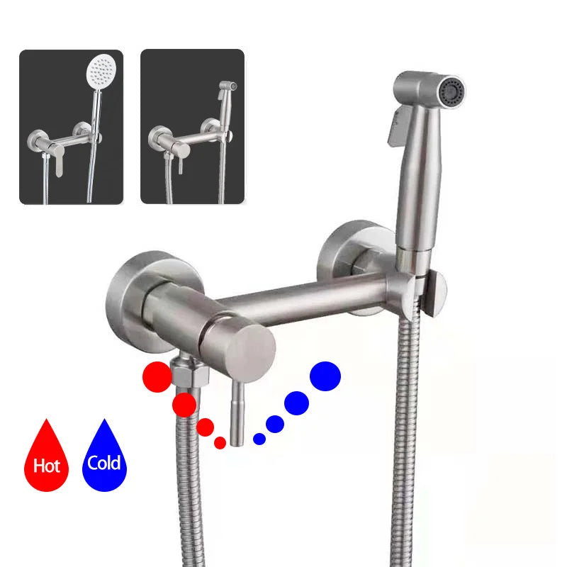 Stainless Steel Bidet Faucet Hygienic Shower Bidet Sprayer Single Handle Bathroom Shattaf Hot Cold Water Mixer Toilet Gun Set