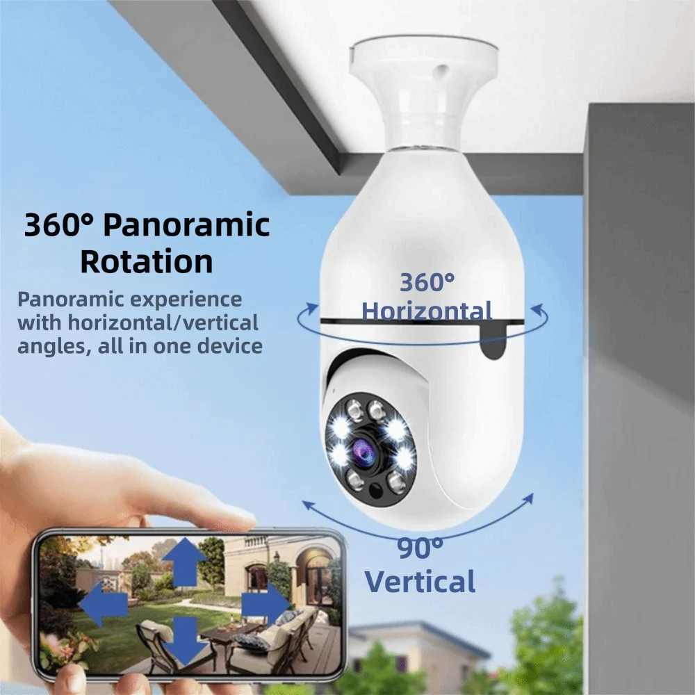 360 Degree Light Bulb Security Camera Full Color Night Vision 5GHz WiFi Surveillance Camera Automatic Human Tracking