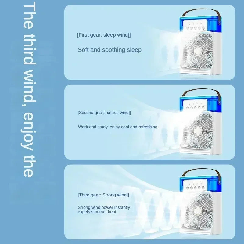 Fan Portable Air Cooler Conditioner Humidifier with Water Tank Quite Mist Water Spray Fan for Home Room Camping Car Office