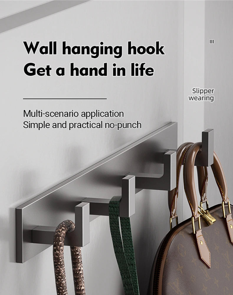 Bathroom Hardware Robe Hooks Matte Black/Gun Grey Color Wall Mounted Clothes Coat Hanger Towel Storage Space Aluminum FR203