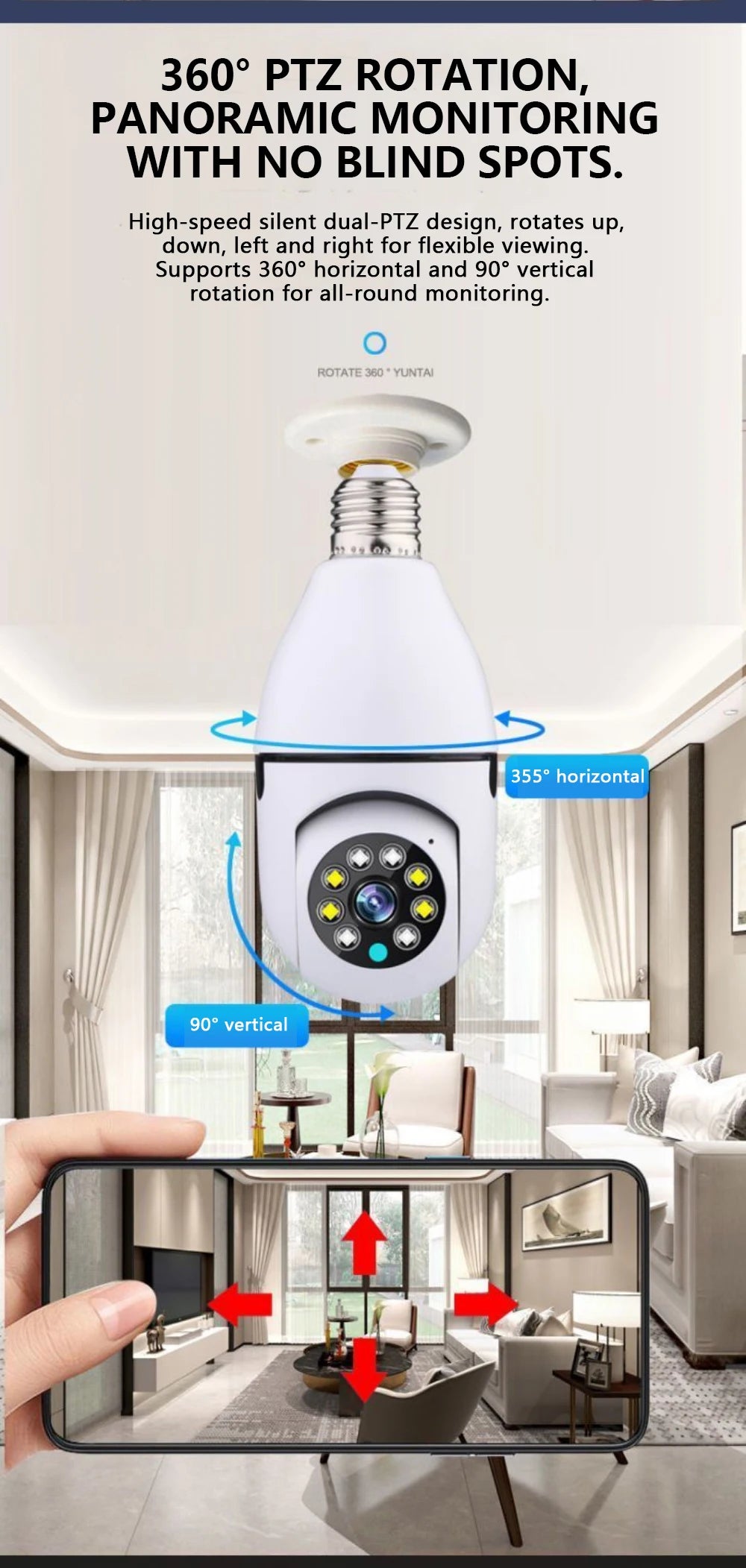Smart Wireless Security Camera 2.4GHz WiFi, Plug & Play No Installation, Indoor Outdoor, Pet Monitoring for Home Travel Rental,