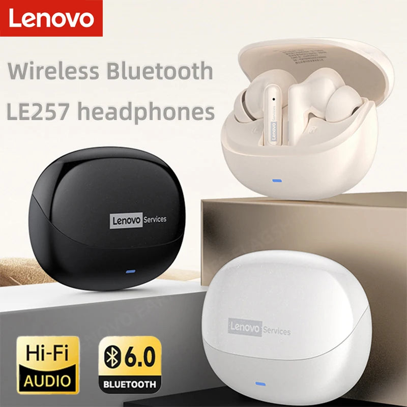  Lenovo LE257 Headphones TWS Wireless Bluetooth 6.0 Earphone HiFi Sound ENC Call Noise Reduction Gaming Sports Earbuds With Mic