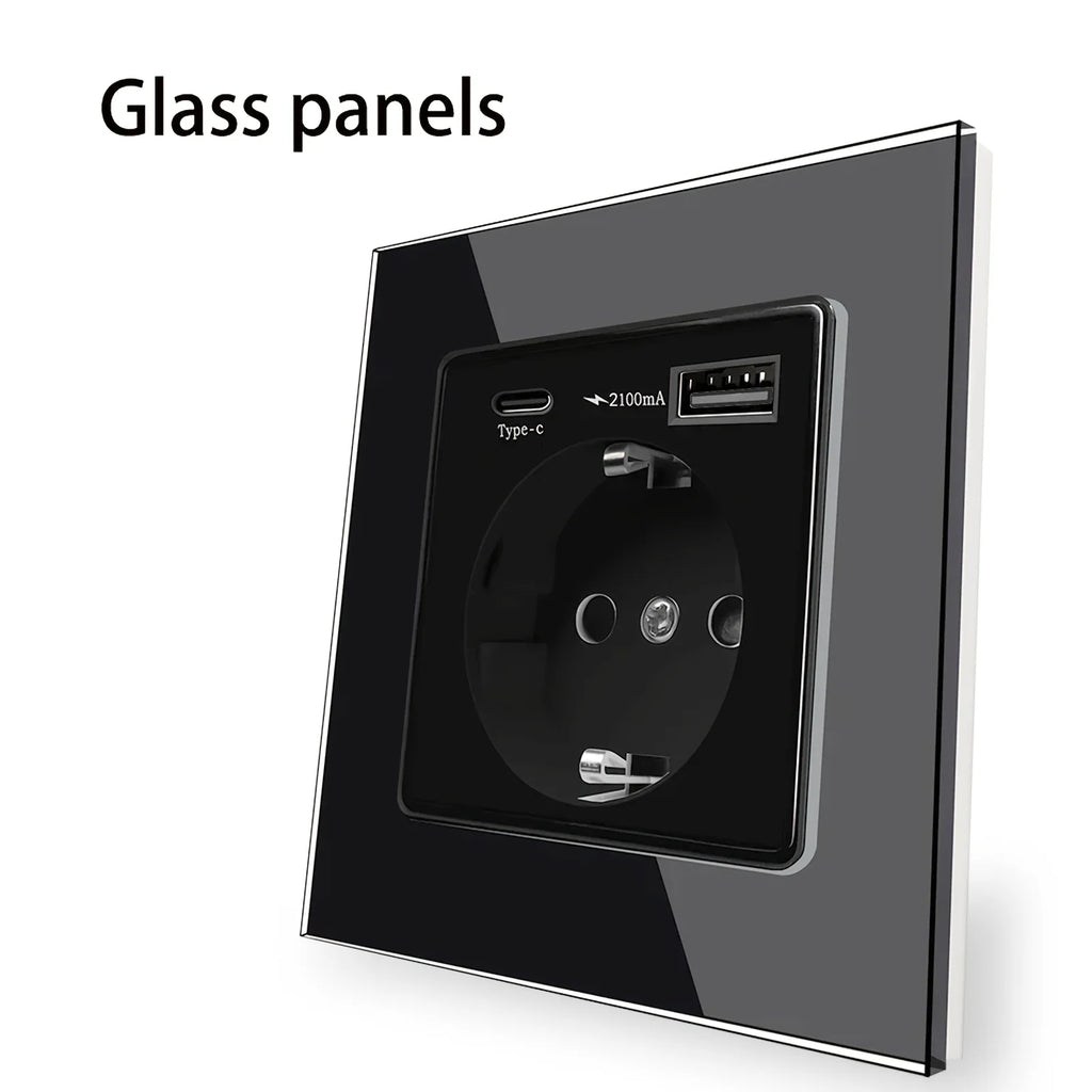 EU Standard Type-C USB Power Socket High-Quality Material Panels 16A Wall Embedded Electric Plug Outlet AC110V-250V Wall Socket