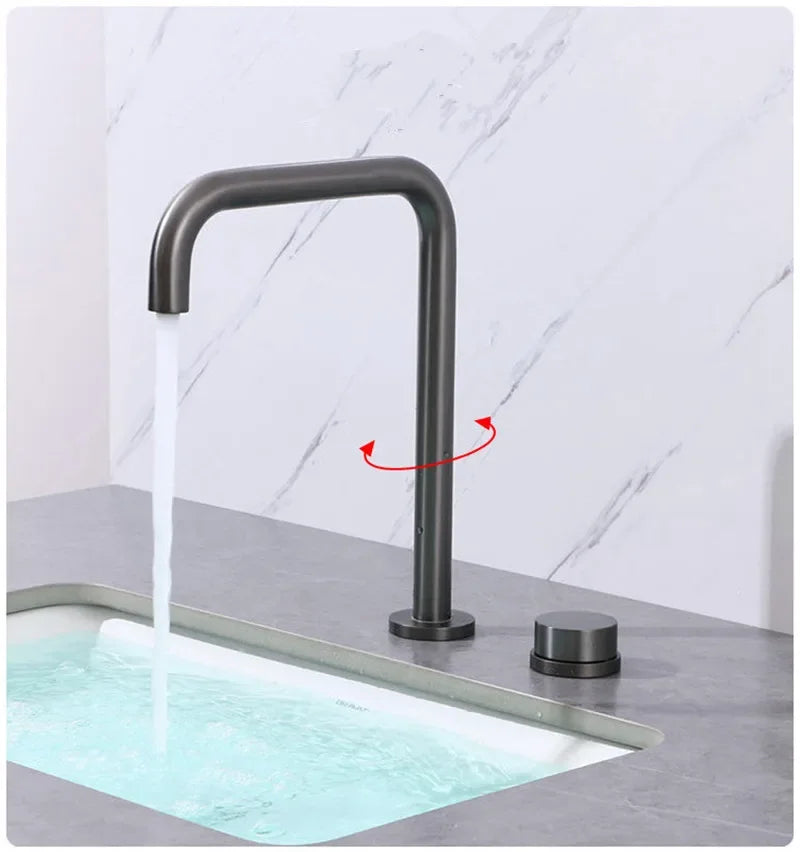 Basin faucet Bathroom two holes Widespread Brushed Gold bathroom sink tap 360 rotating widespread Black basin Tap