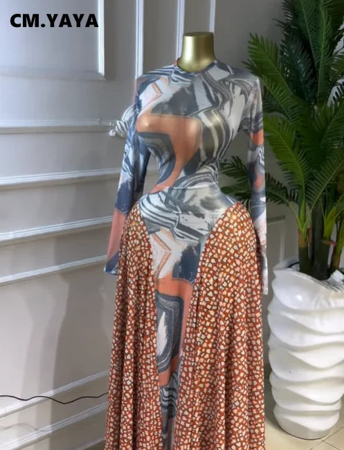 CM.YAYA Women O-neck Long Sleeve Big Swing A-line Maxi Dress 2026 Spring Evening Sexy Parties Vacation Long Dresses Vestidos