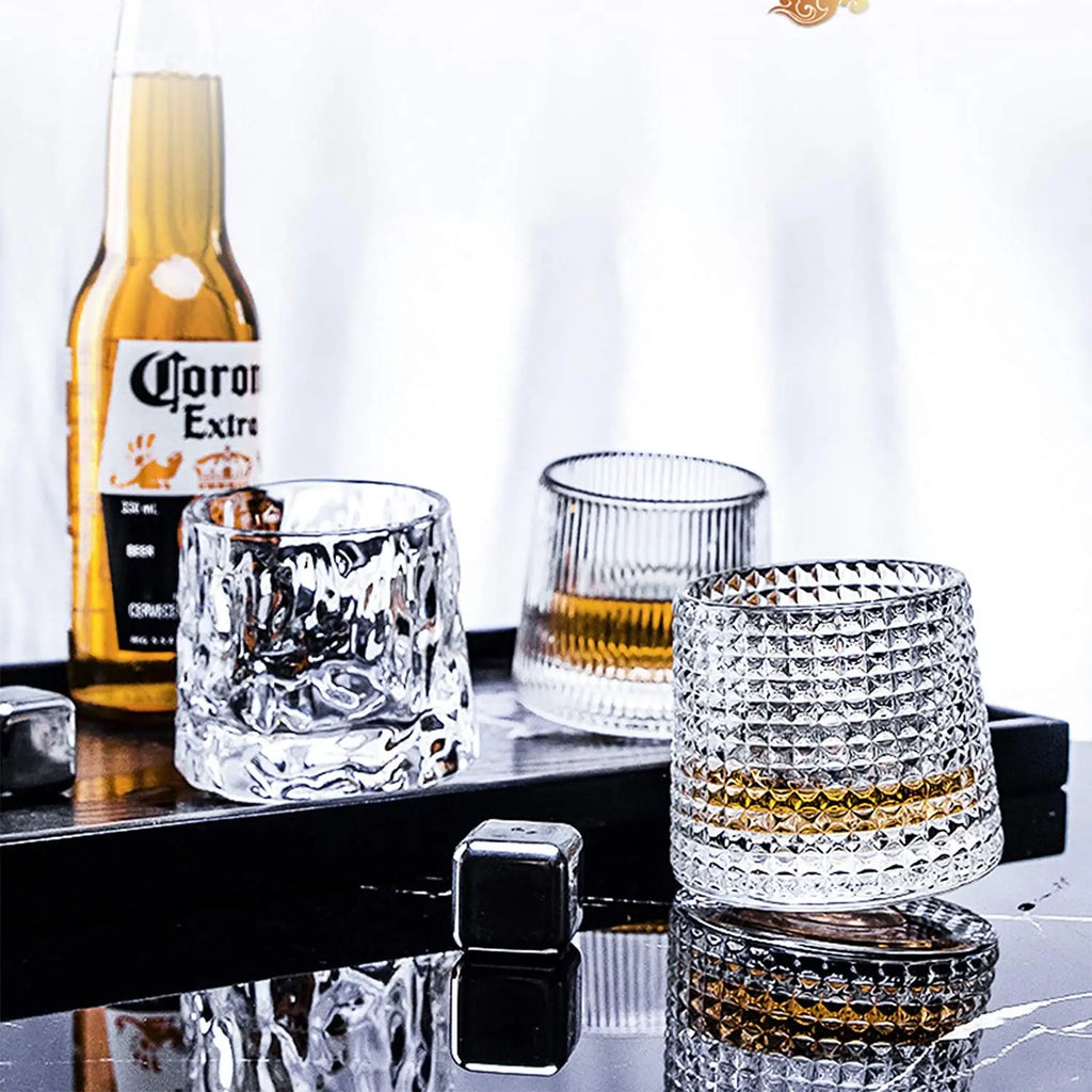 Crystal Whiskey Glasses Tumbler Rotatable Old Fashioned Glass Cup Juice Drink Coffee Wine Cup for Bar Home Christmas Gifts