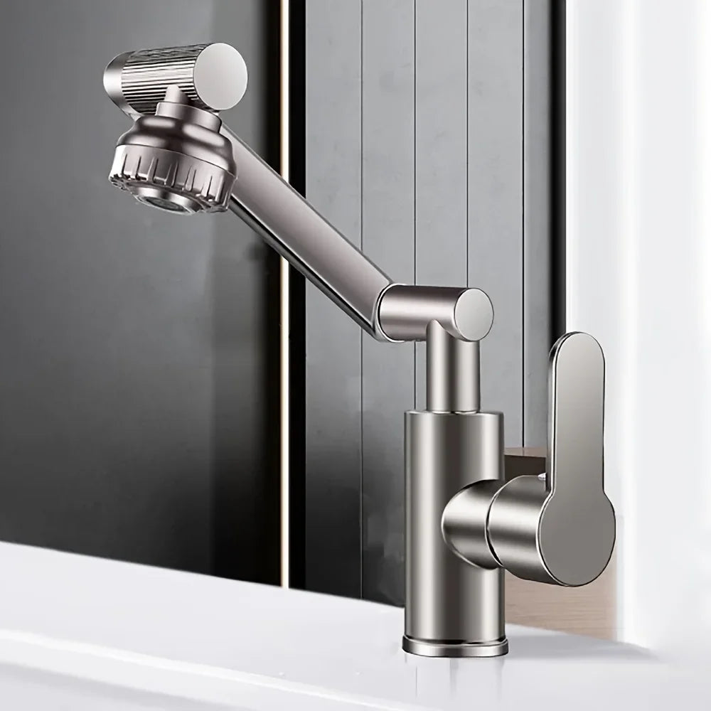 304 Stainless Steel 360° Swivel High Arc Splash Proof Single Hole Mount Bathroom Sink WaterSaving Kitchen Faucet 2 Spray Modes,