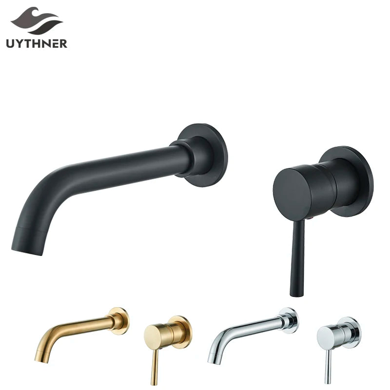 Brushed Gold/Black Basin Faucet Concealed Wall Mounted For Bathroom Faucets Bath Basin Sink Tap Bathtub Hot And Cold Water Mixer