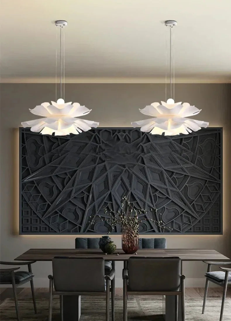 Postmodern Designer Pendant Light White Flower LED Hanging Lamp for Bedroom Restaurant Bar Store Lighting Indoor Petal Decor