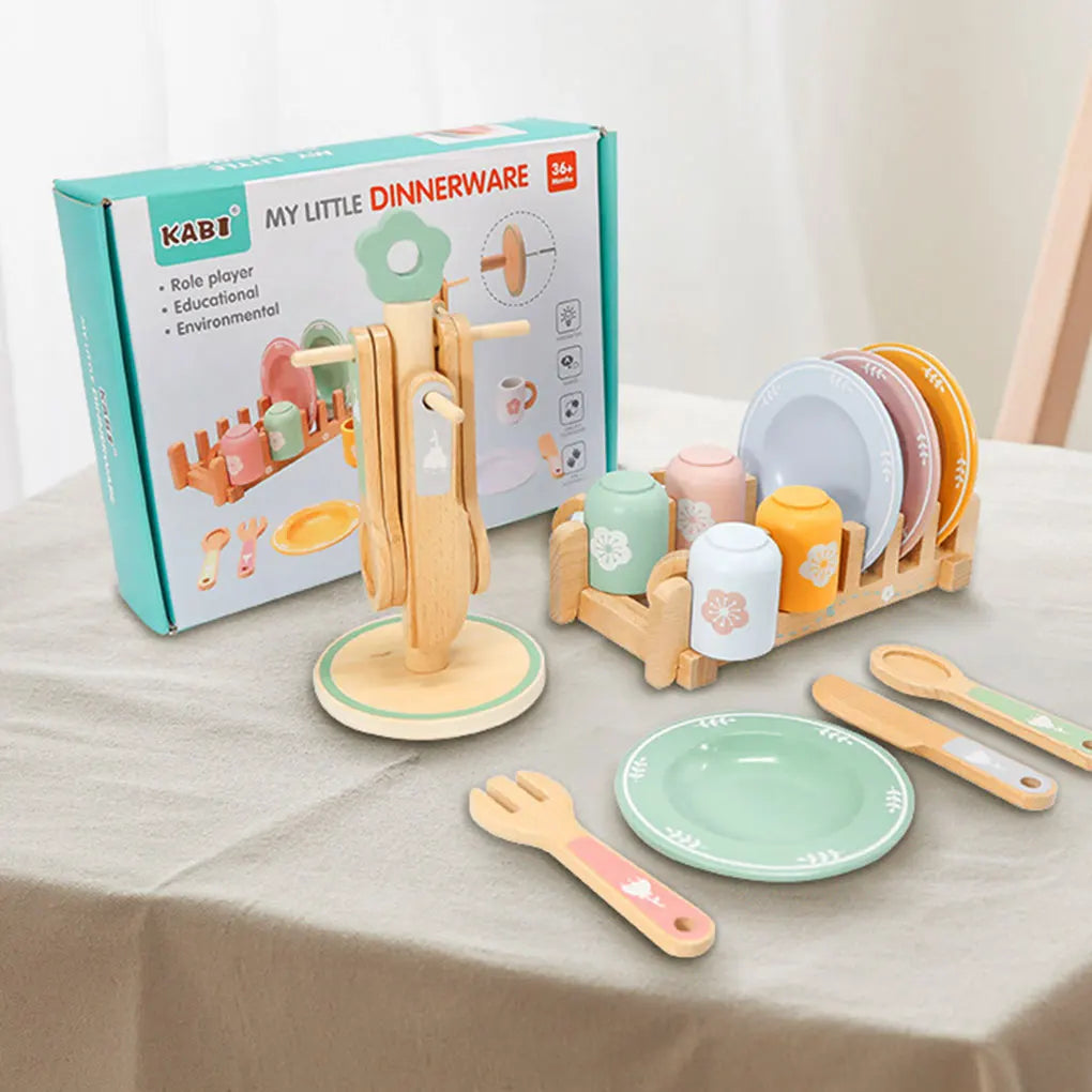 Wooden Toys Play House Tableware Sets for Kids Kitchen Role Play Montessori Play Plates Dishes Play Kitchen Accessories Gifts
