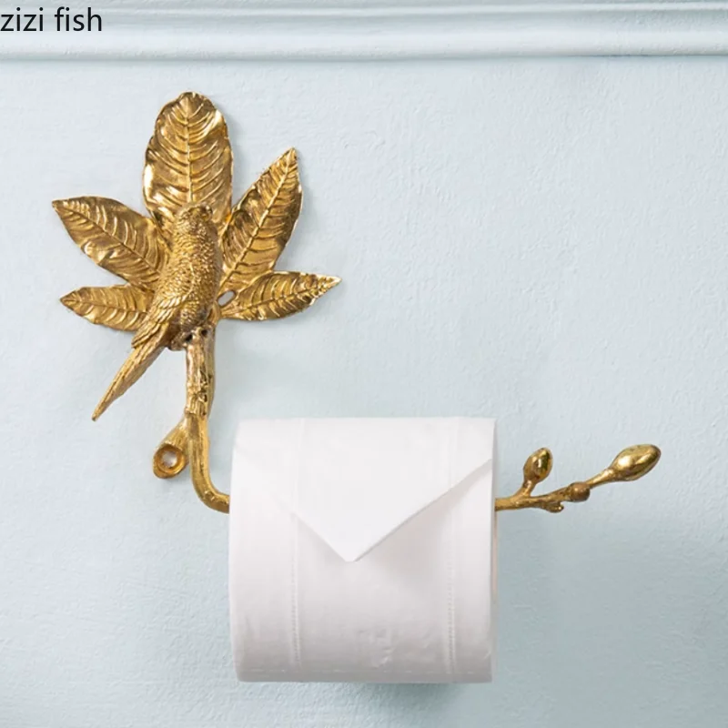 Copper Leaf Bird Tissue Holder Metal Napkin Holder Toilet Paper Holders Wall Mounted Paper Towel Holders Tissue Storage Rack