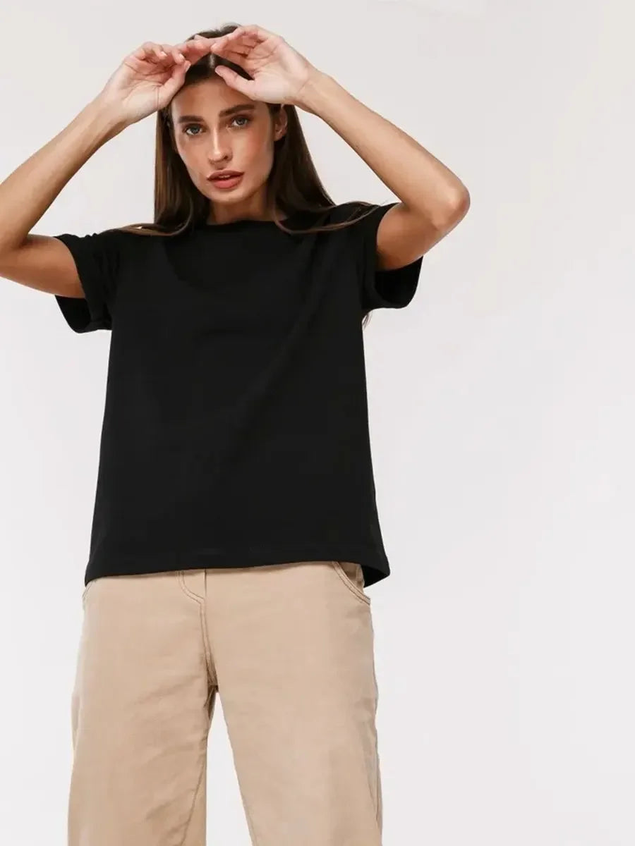 Wolfeel Summer 100% Cotton Women's T-shirt Bottoming Basic Fashionable Solid Lady Short Sleeve Loose Tops Shirts 230g/㎡ Tops