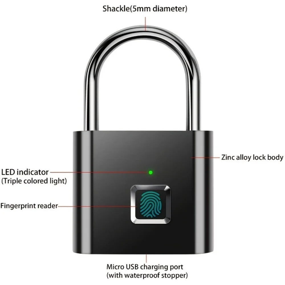 Fingerprint Lock Keyless Waterproof Anti-Theft Smart Lock Fingerprint Padlock Zinc Alloy Intelligent Safety Electronic DoorLock