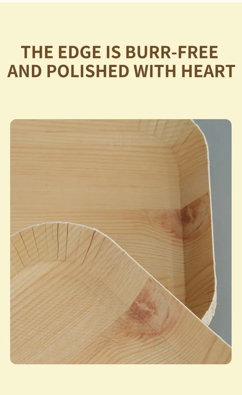 10 PCS Disposable Desserts Plates Wood Grain Tray Vegetable Dessert Plates Kitchen Dishes Ideal For Parties, Families, Outdoors