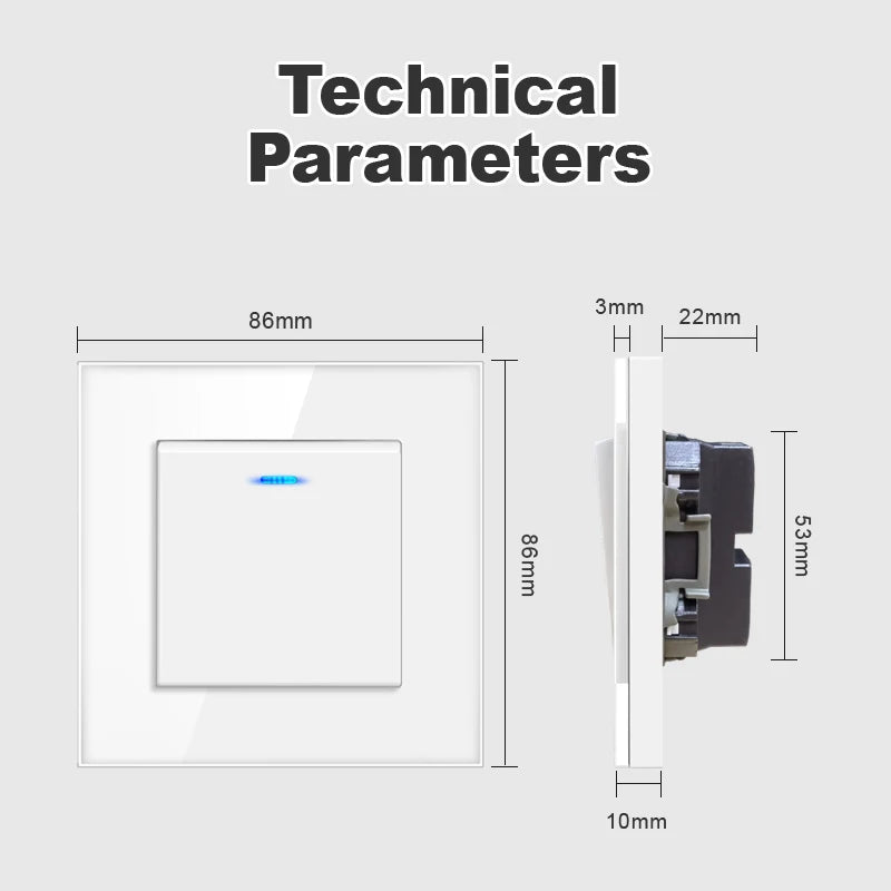 NYWP Luxury Crystal Tempered Glass Panel 1 Gang 2 Way Light Switch On / Off Wall Switch With LED Indicator 16A AC 250V