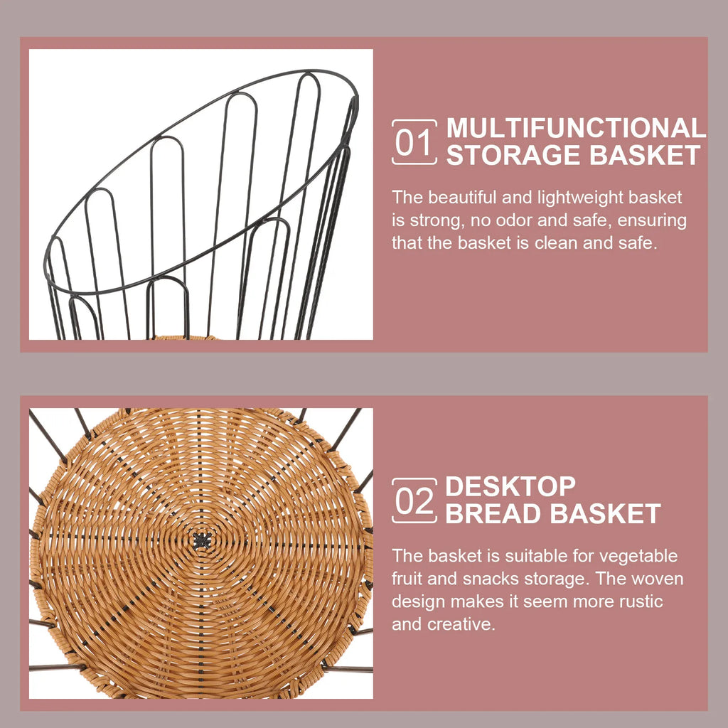 Premium Woven Bread Basket with Iron Frame and PP Material Rustic Storage Basket for Kitchen Counter Serving Fruits Vegetables