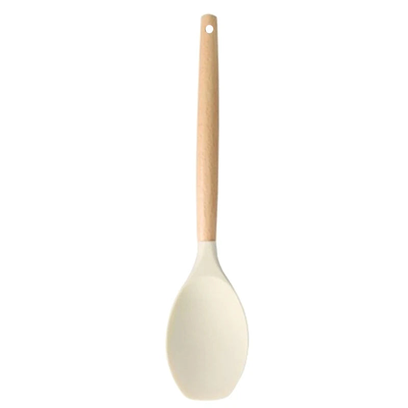 1Pc Silicone Spatula Scoop With Wooden Handle Salad Agitator Pot Scoop Home Cooking Utensils Kitchen Gadgets