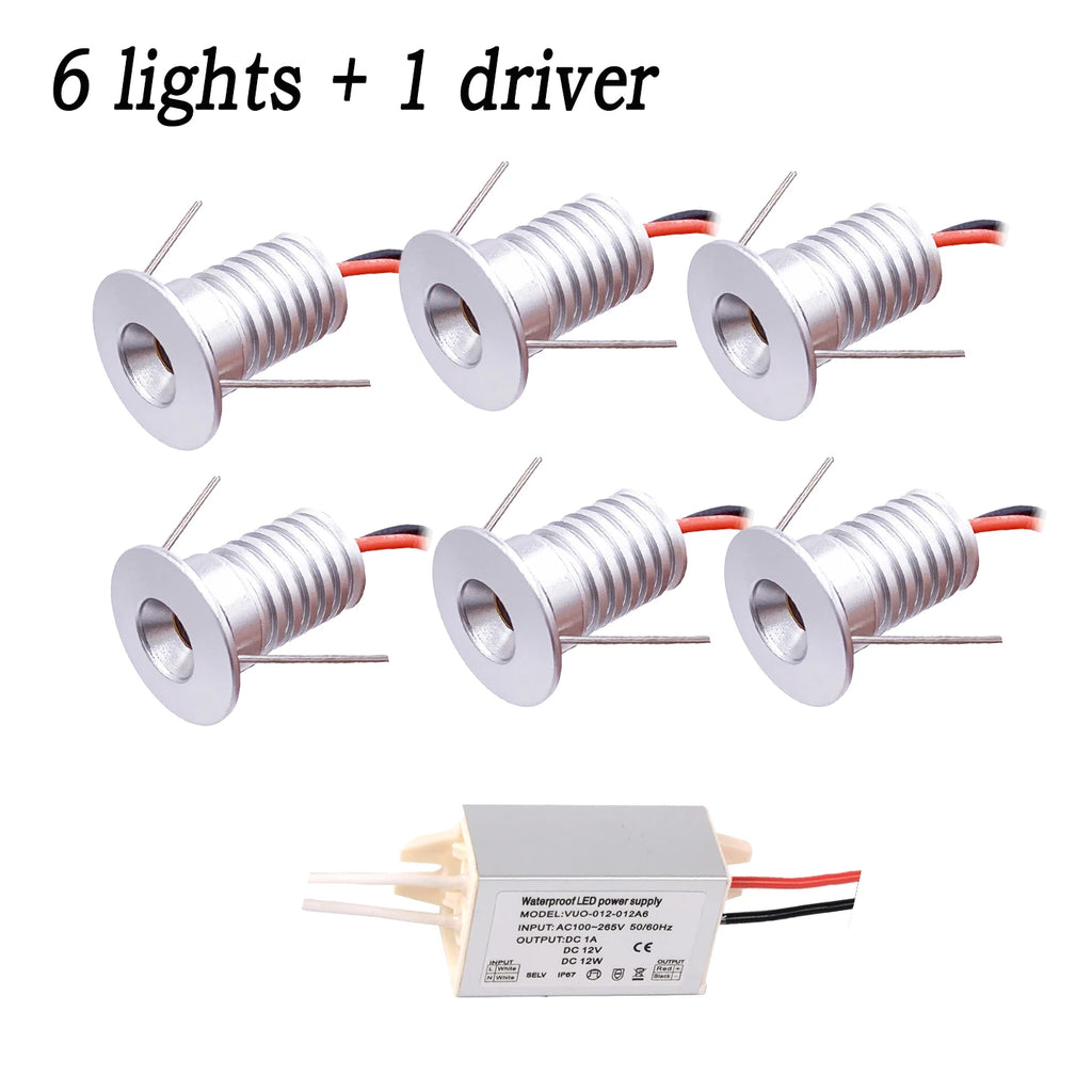 Indoor IP65 Recessed LED 1W Downlight, 12V Spotlight, Suitable for Ceiling/Stairwell/Hallway/Cabinet Lighting (Driver Included)