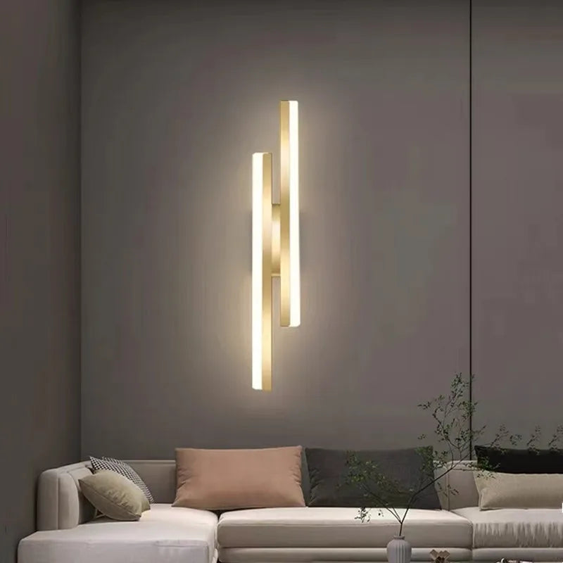 Modern Minimalist LED Wall Lamp Double Vertical Bar Frosted Acrylic Sconce Light for Living Room Sofa Background Bedroom Headboa