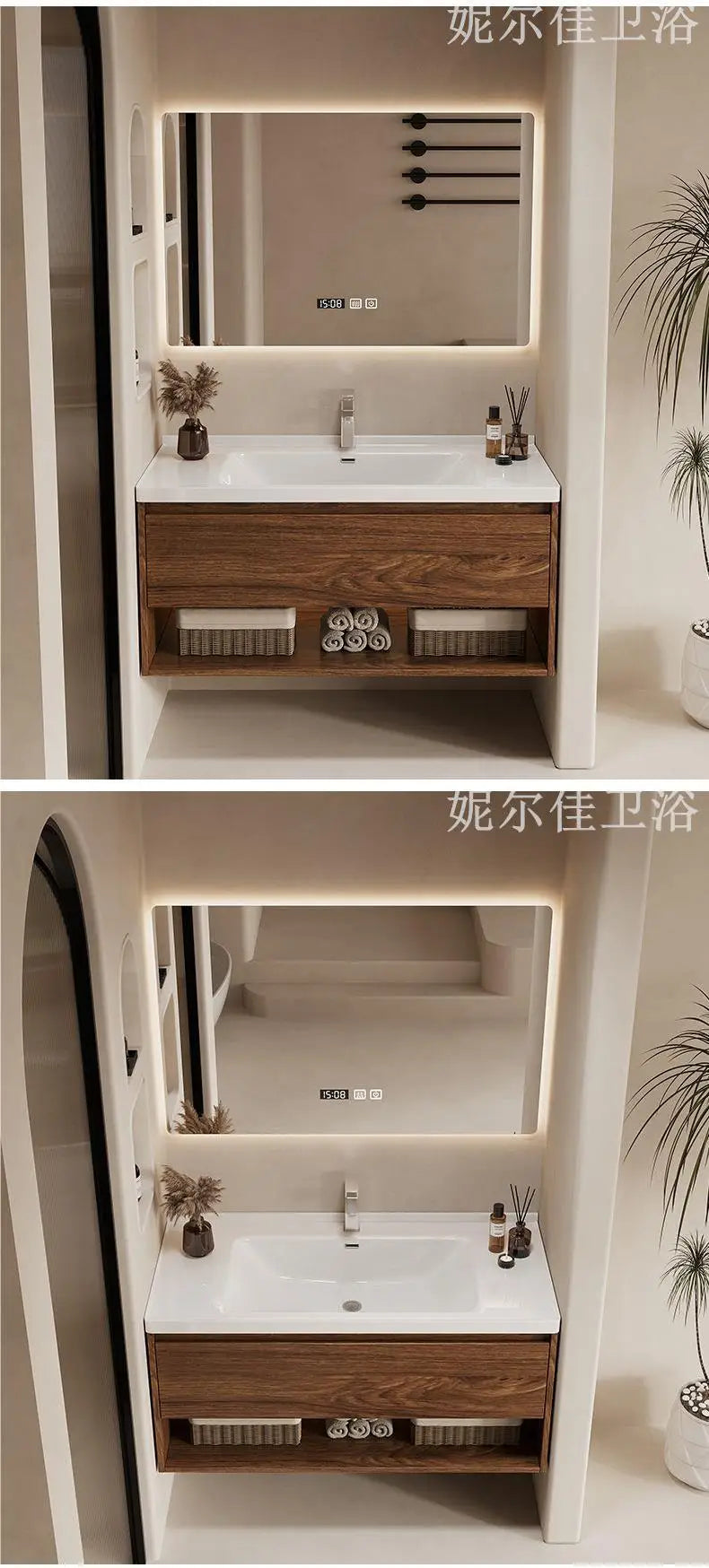 Wall Mounted Bathroom Vanity with Sink Combo Modern Wood Bathroom Vanity Set with Top Basin Storage Cabinet Wood Home Furniture