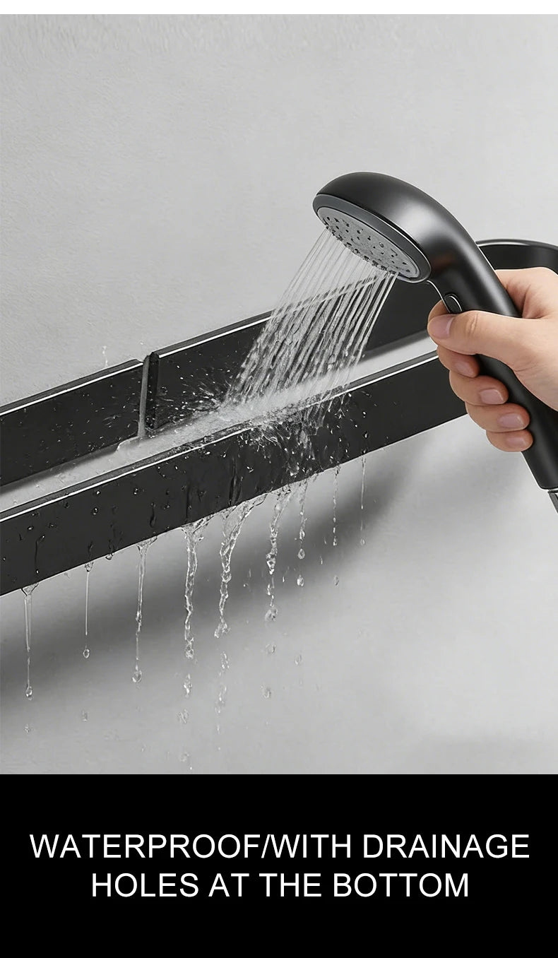 Self-adhesive Black Bath Towel Holder Bathroom Towel Rack No Punch Towel Rail Rack Towel Holder Bath Storage Shelf ML65B