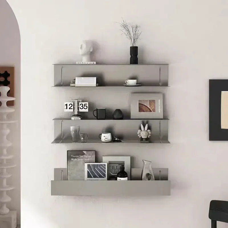 Modern Light Luxury Style Bar Coffee Shop Minimalist Art Pendant Wall-Mounted Decoration Stainless Steel Storage Rack Customized