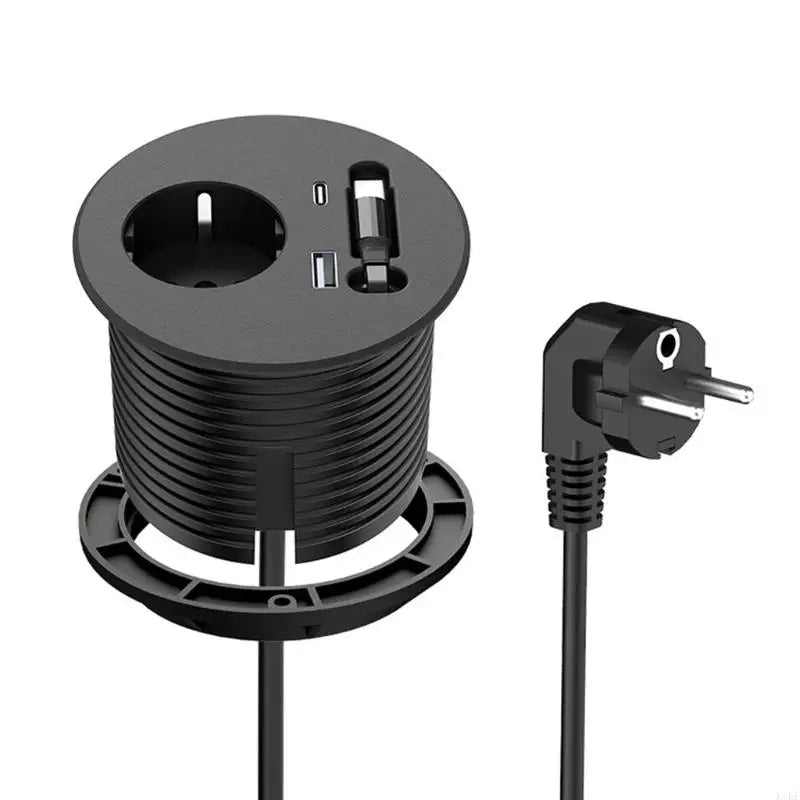 Embedded Round European Socket With 70cm Retractable Cable For Desk Installation And Fast Charging K1KF