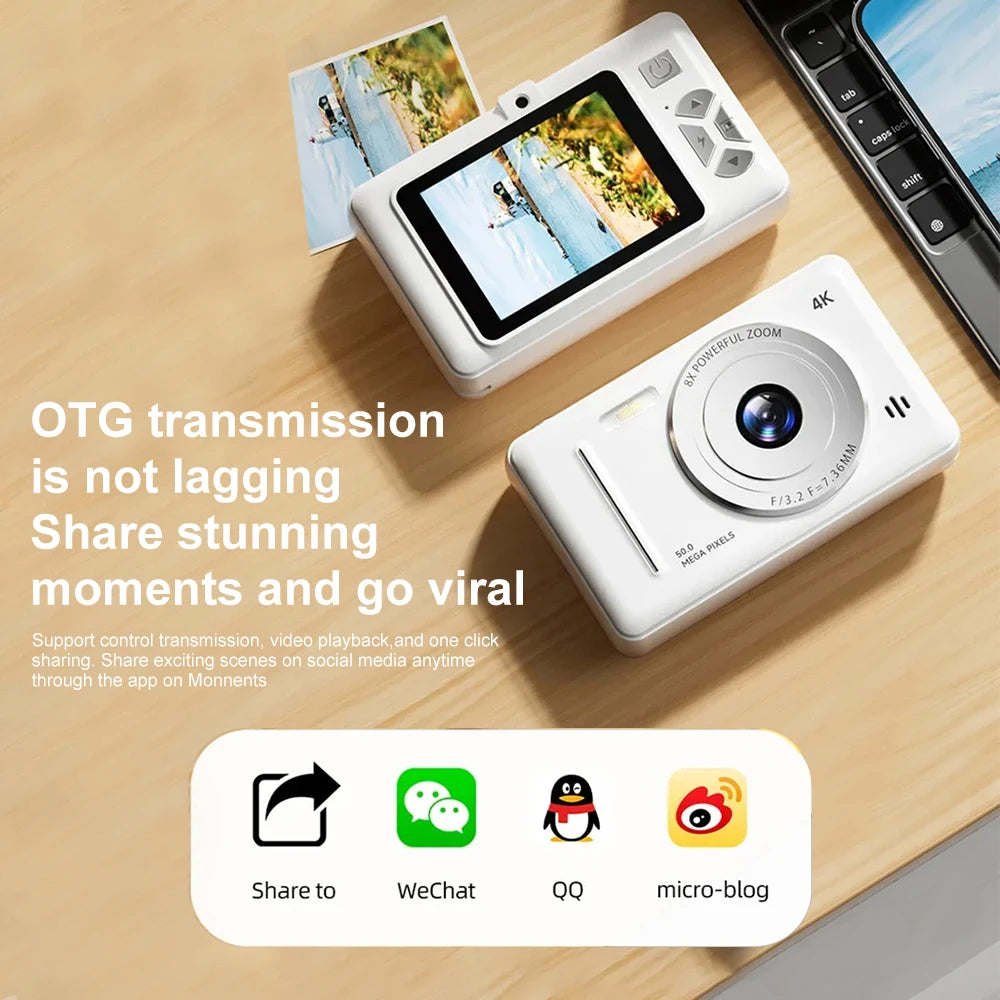 4k Digital Camera IPS HD 50MP CCD Camera 2.4" Autofocus Vlogging Student Camcorder 8X Dual Cam and LED Flash Video Photo Filming
