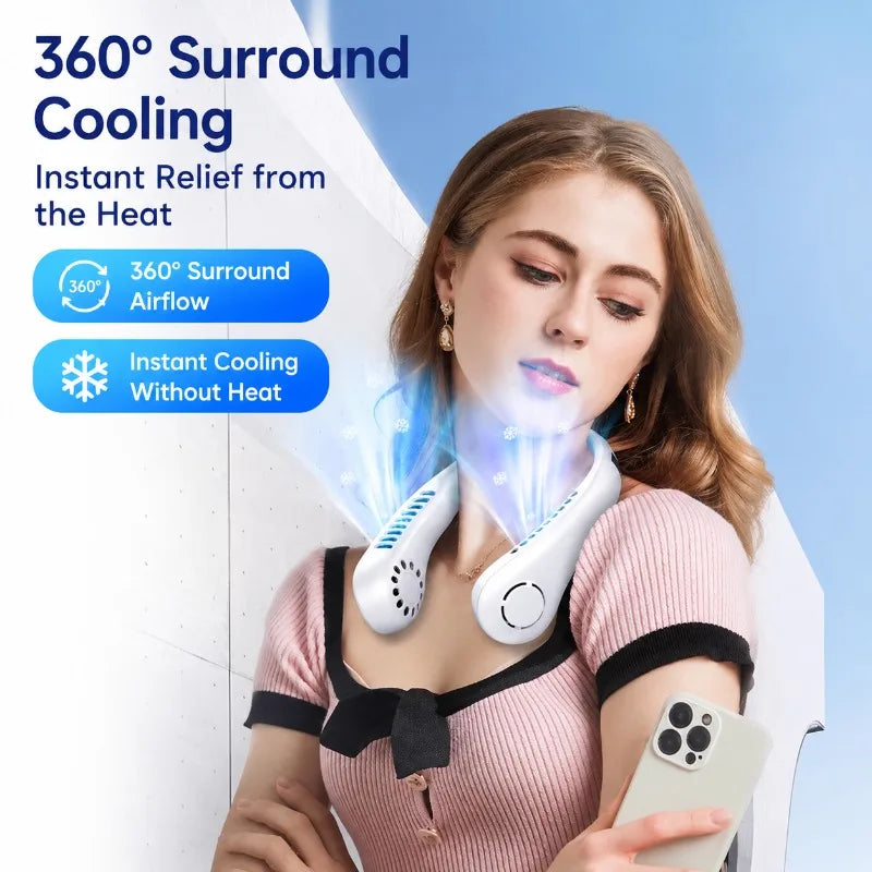 New Bladeless Neck Fan Mini Lightweight Silent Rechargeable Wearable Cooler Portable Personal Air Fan for Outdoor Sports