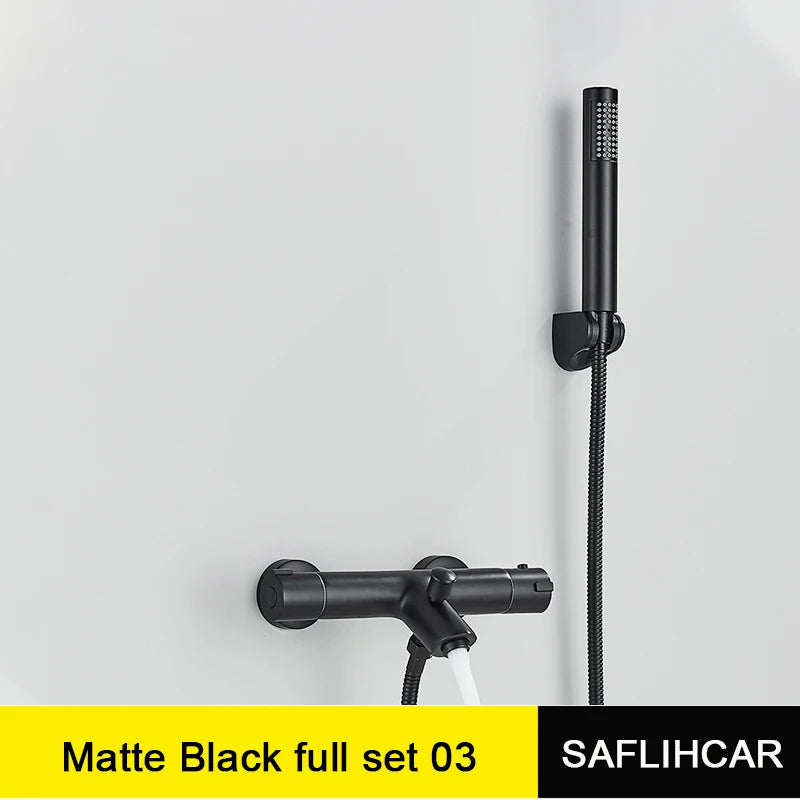 Black Thermostatic Bathroom Shower Faucet Dual Handle Bathtub Faucet Wall Mounted Mixer Tub Tap