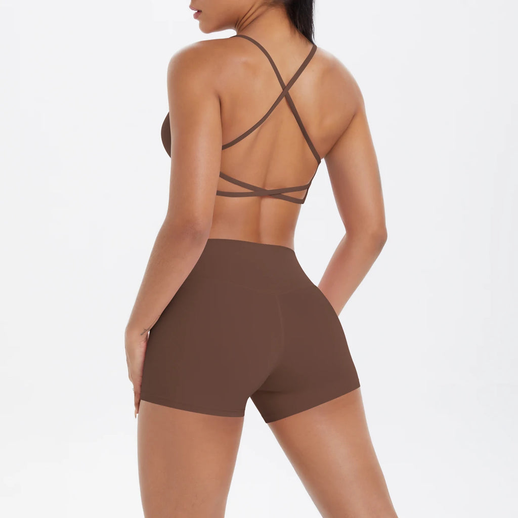 New Cross Backless Yoga Bra And Fitness Shorts Gym Yoga Set Woman’s Summer Running Sports Quick-Dry Women Gym Clothing Yoga Suit