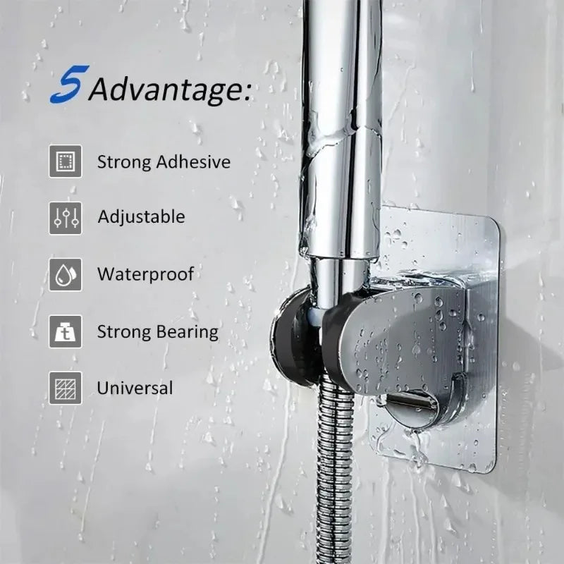 Household Adjustable Shower Bracket Self Adhesive Bathroom Accessories Punch Free Universal Showerhead Holder Wall Mounted