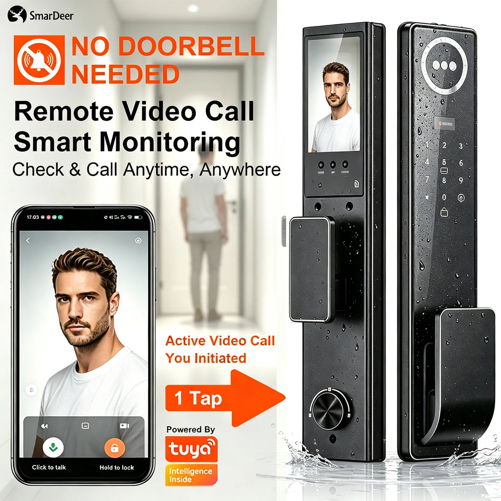 3D Face & Palm Vein Smart Door Lock IP65 Waterproof Tuya Video Call Biometric Fingerprint Electronic Lock for Home Front Door