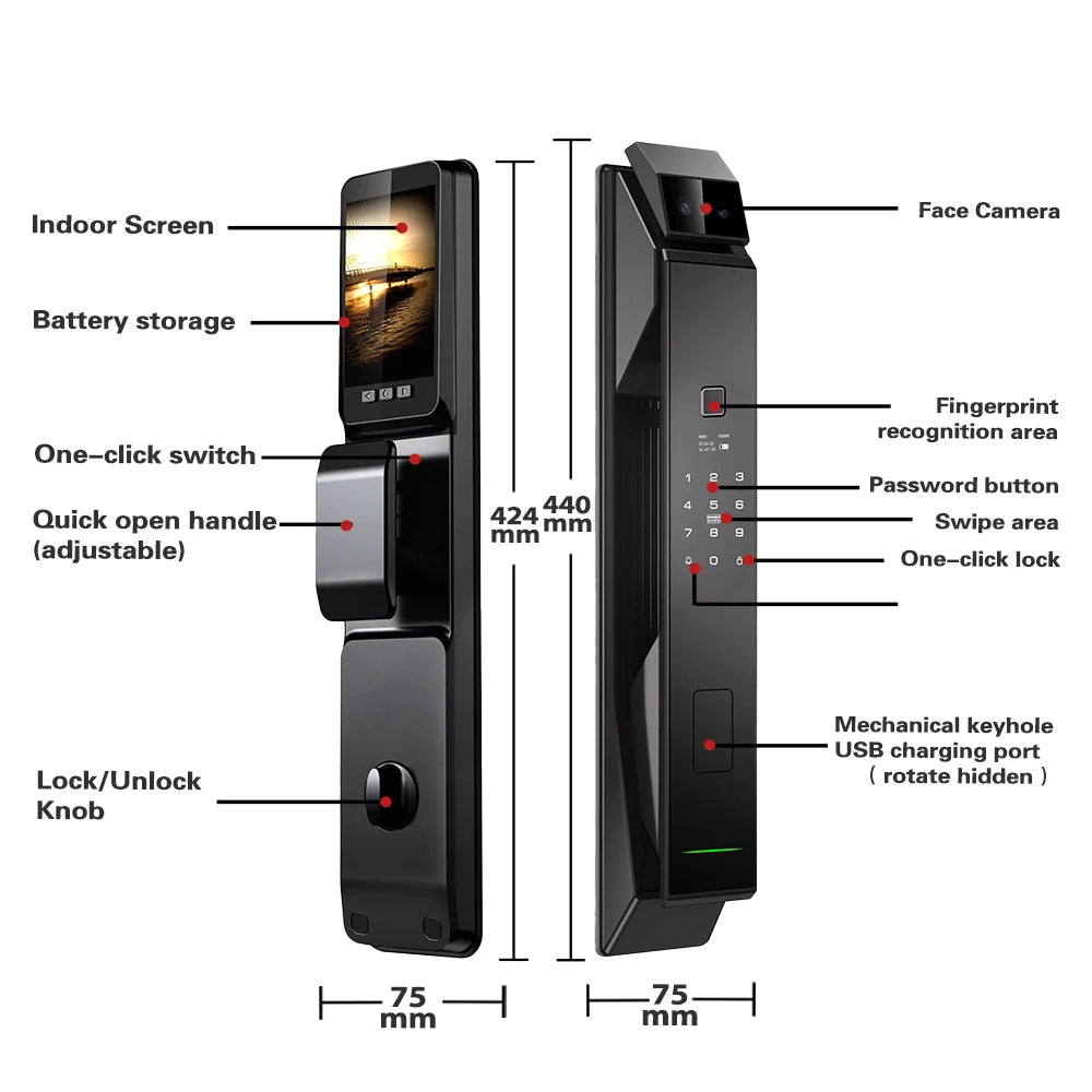 Tuya WiFi 3D Face Recognition Smart Lock with Fingerprint Password Card App Unlocking Face Capture Digital Electronic Lock