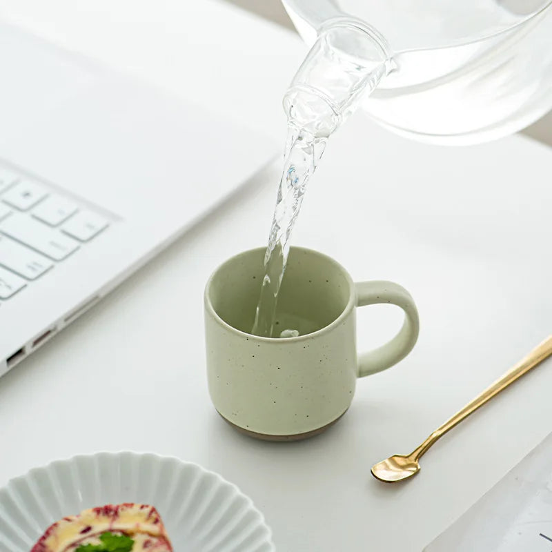 Custom Modern Design White Small Frosted Ceramic Tumblers Unglazed Base Speckled Coffee Mug With Handle Speckled Ceramic Mug