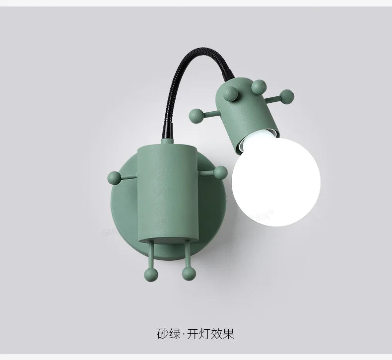 Modern LED  Wall Lamp Nordic Cartoon Doll Wall Lights  American Creative Metal Robot Sconce for Kids Baby Room Living Bedroom