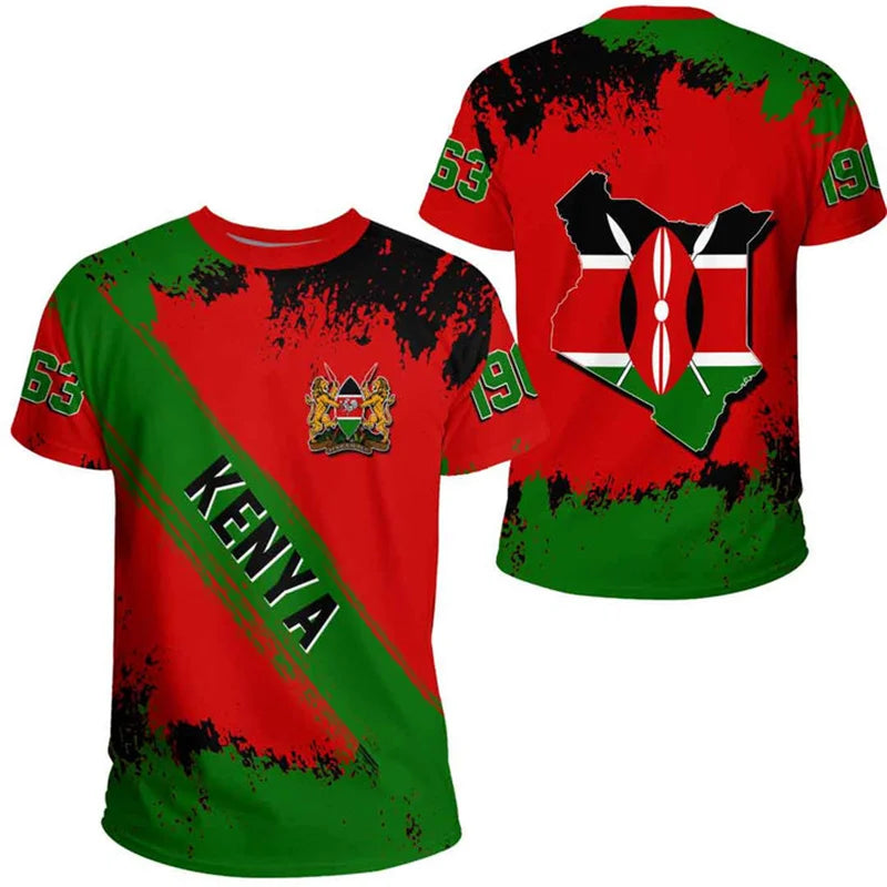 3D Kenya National IndependenceDay Printed T Shirt The Republic-of Kenya Emblem Falg Graphic Short Sleeves Vintage Tee Shirts Top