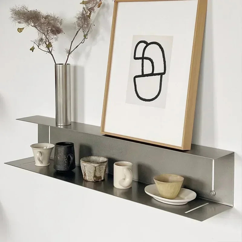 Modern Light Luxury Style Bar Coffee Shop Minimalist Art Pendant Wall-Mounted Decoration Stainless Steel Storage Rack Customized