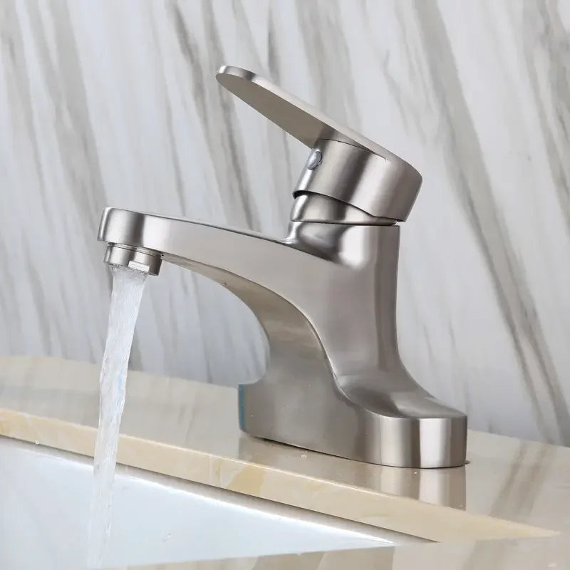 WashBasin Sink Faucet Deck Mounted 304 Stainless Steel Cold Hot Mixer Tap Single Lever Double Hole Household Bathroom Faucets