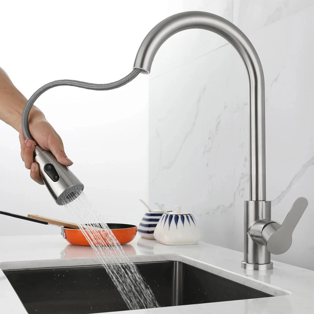 2025New Modern Stainless Steel 360° Rotating Telescopic Faucet Stainles Steel Is More Durable Kitchen Sink Bathroom Basin Faucet