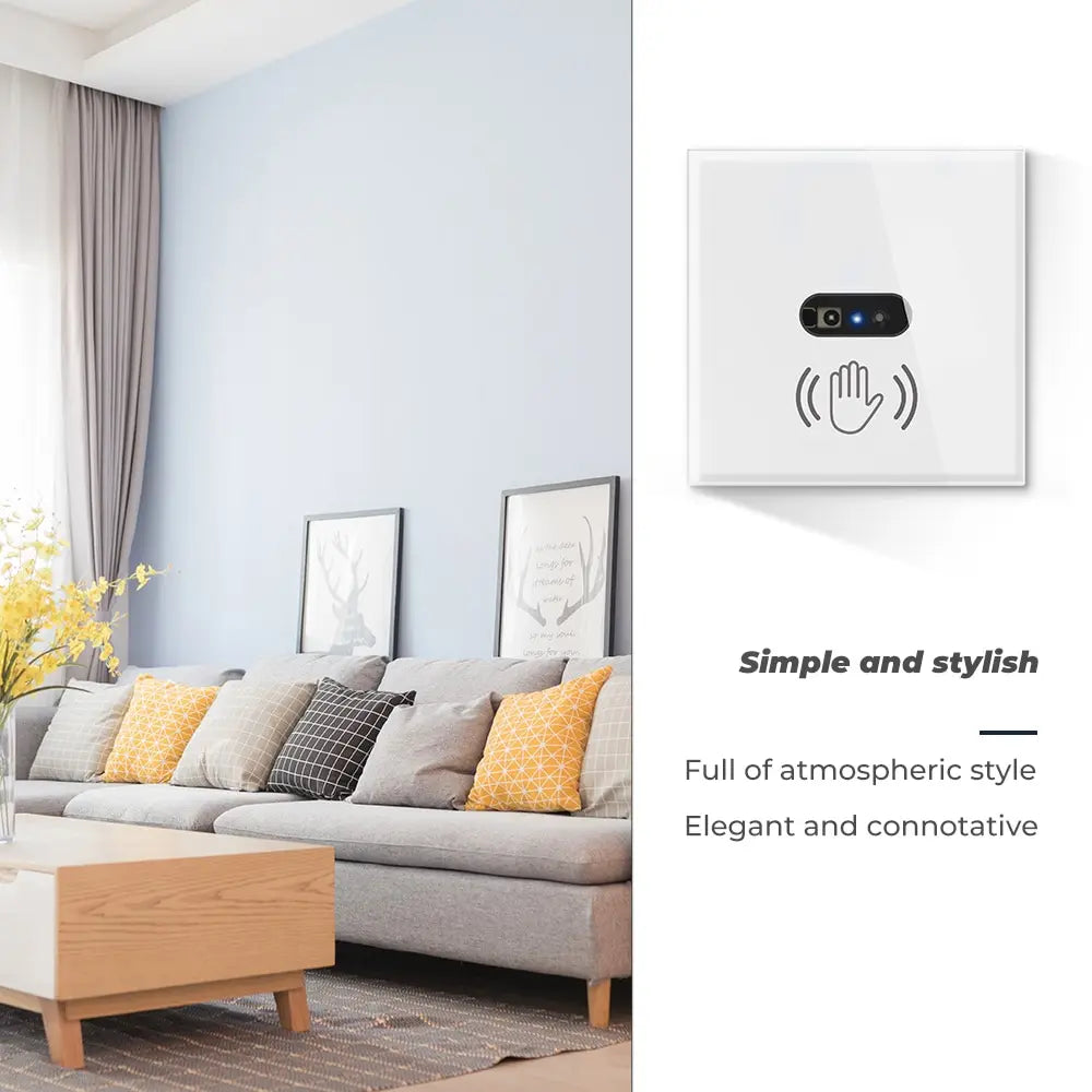 EU US Smart Wall Light Switch Hand Sweep Sensor Infrared Sensor Switch Glass Display Panel Neutral Wire10A No Touch Needed ﻿